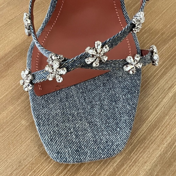 *SOLD* NEW Amina Muaddi Lily Crystal Embellished Slide Sandal (DENIM) SIZE US 9 - Picture 4 of 7
